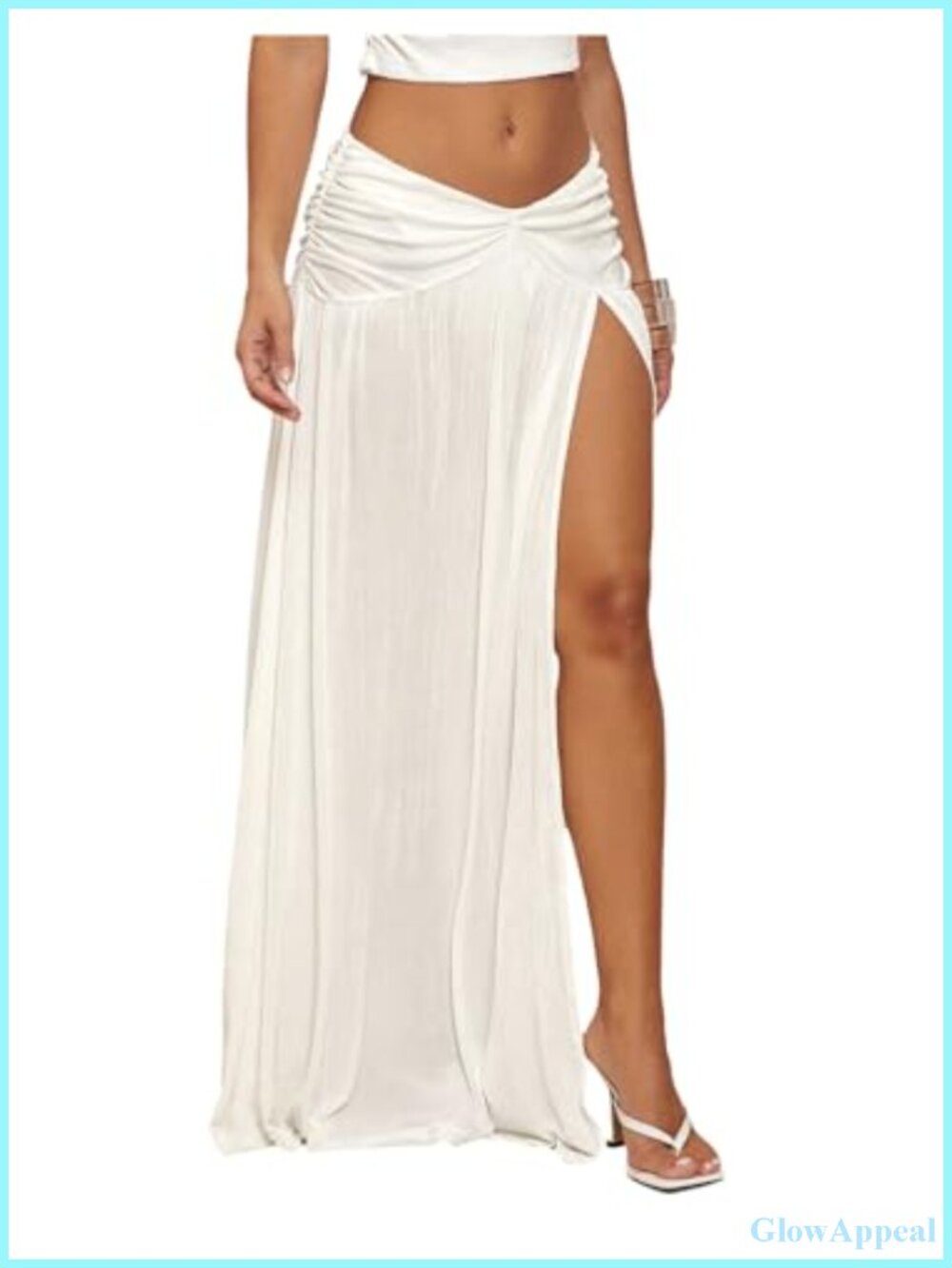 Low Rise Maxi Skirt Side Slit Ruffle Hem Flowy Boho Long Skirt